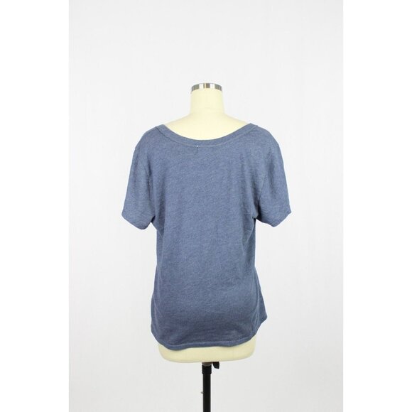 NATION LTD Nina Blue Slubbed Cotton Jersey V-Neck Vintage T-Shirt Top, Size L - Picture 3 of 10